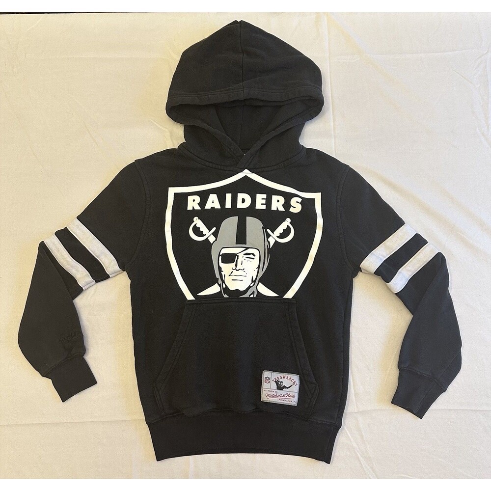 Oakland Raiders Mitchell & Ness  Throwback Hoodie NFL Youth Small 8 Black Grey